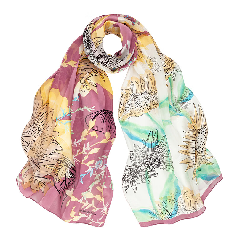 玛丽亚·古琦妈妈款丝巾女夏季薄款防晒披肩纱巾真丝围巾 红褐色(礼盒装_代写贺卡_桑丝)