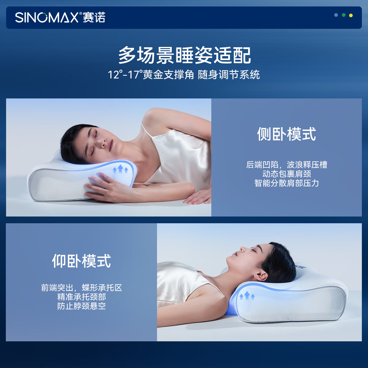 赛诺(SINOMAX)4D深睡撑颈枕PRO记忆枕头慢回弹太空棉护颈枕可调节 4D深睡撑颈枕PRO 单只 12cm 62*41*13/12