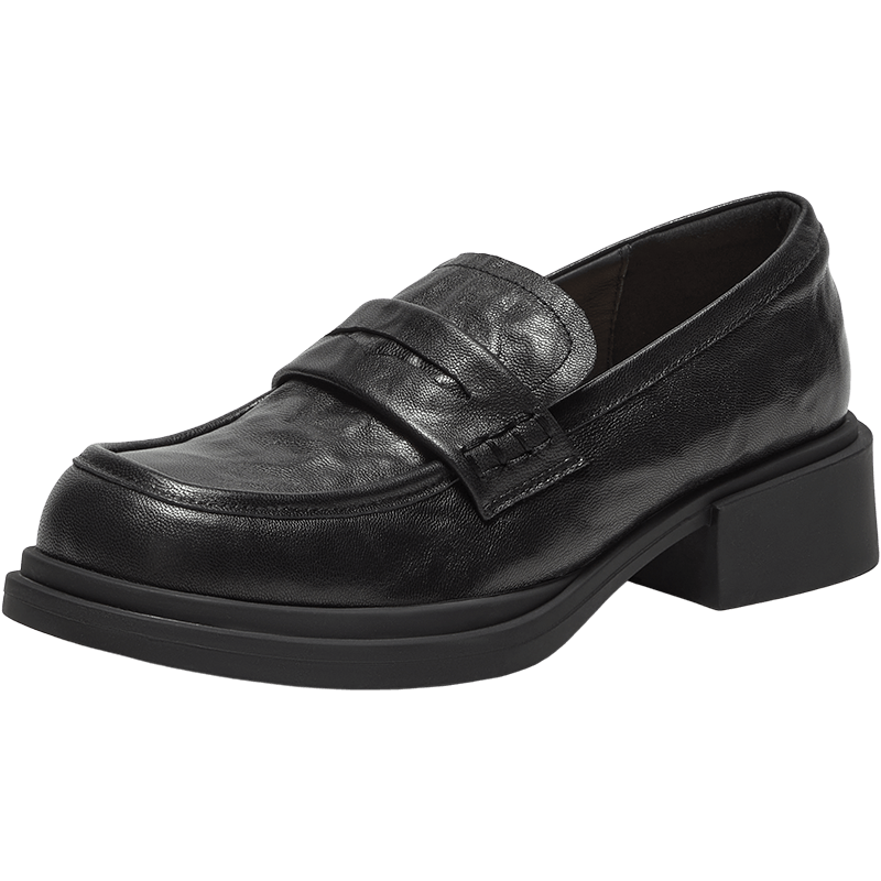 拔佳Bata樂(lè)福鞋女春秋學(xué)院英倫風(fēng)羊皮粗跟通勤單鞋45061CA5 黑色 37