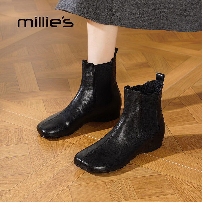 妙丽短靴女低跟轻便时尚潮流烟筒靴2025冬季新款百搭短筒时装靴 黑色 39 (245mm) 标准码