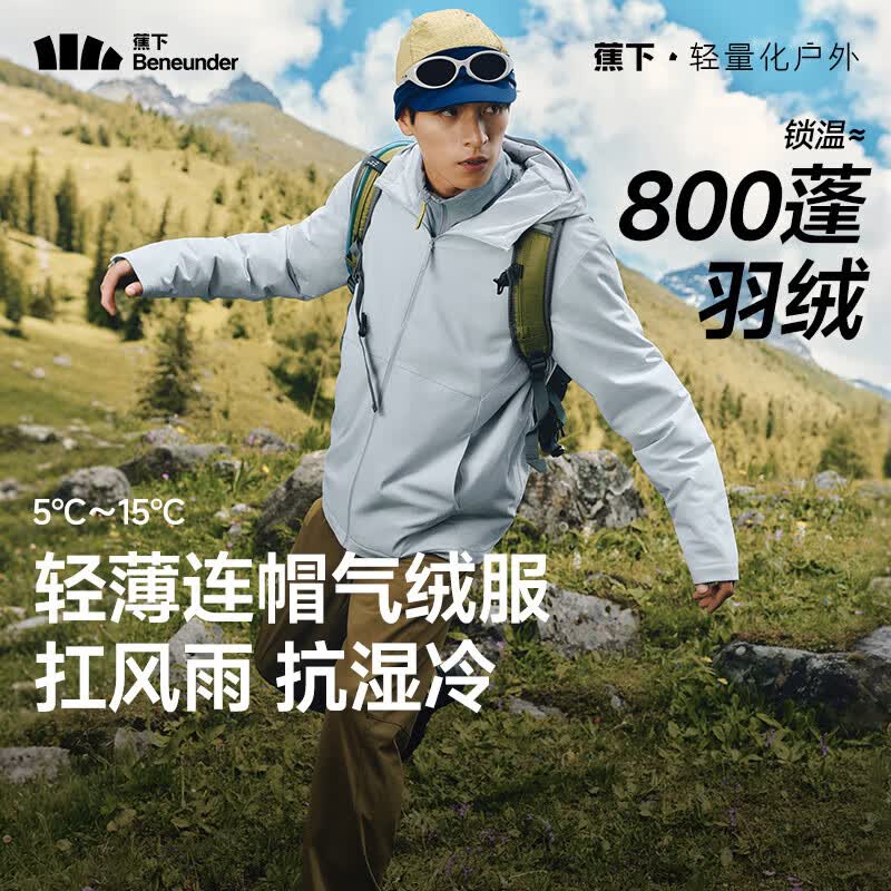蕉下（beneunder）气绒服男士秋冬季保暖连帽轻薄夹克外套户外CL233薄灰蓝L
