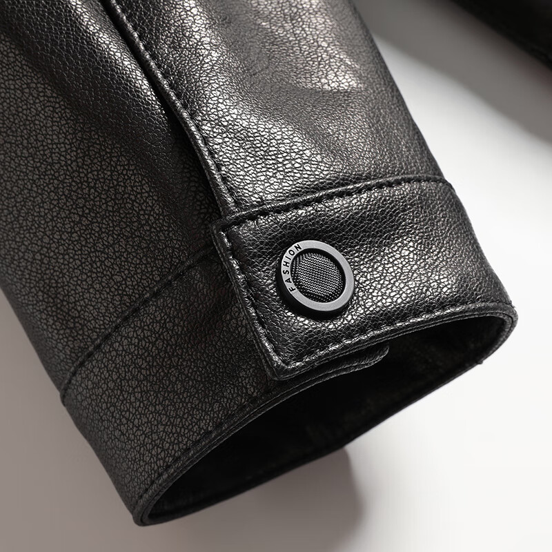 拾福羊皮皮衣男短款翻领皮夹克秋冬商务休闲外套中老年爸爸装上衣衣服 黑色 4XL (195)