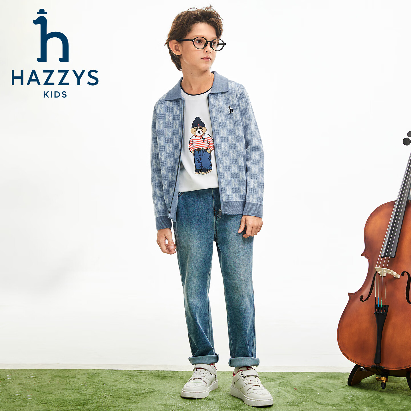 哈吉斯(HAZZYS)童装男童毛衣秋冬含羊毛开身线衣保暖针织衫 秋波蓝 165