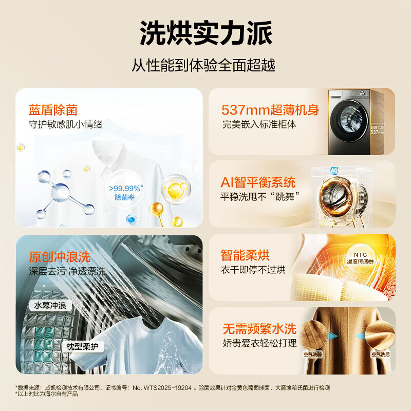 海尔滚筒洗衣机全自动11公斤超薄525大筒径大容量滚筒洗衣机八维减震蓝盾除菌一级能效以旧换新补贴 【洗烘一体】水幕冲浪+智能柔烘+免水洗空气护理