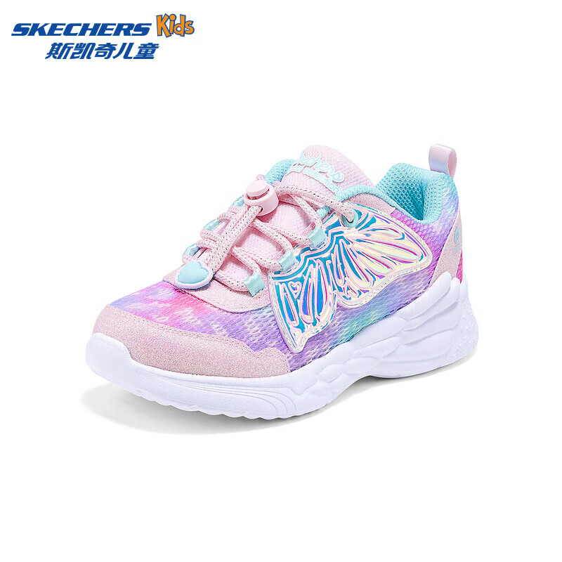Skechers斯凯奇女童闪灯鞋春夏蝴蝶公主鞋儿童亮灯休闲透气童鞋319308L 樱桃粉色/LPMT 30