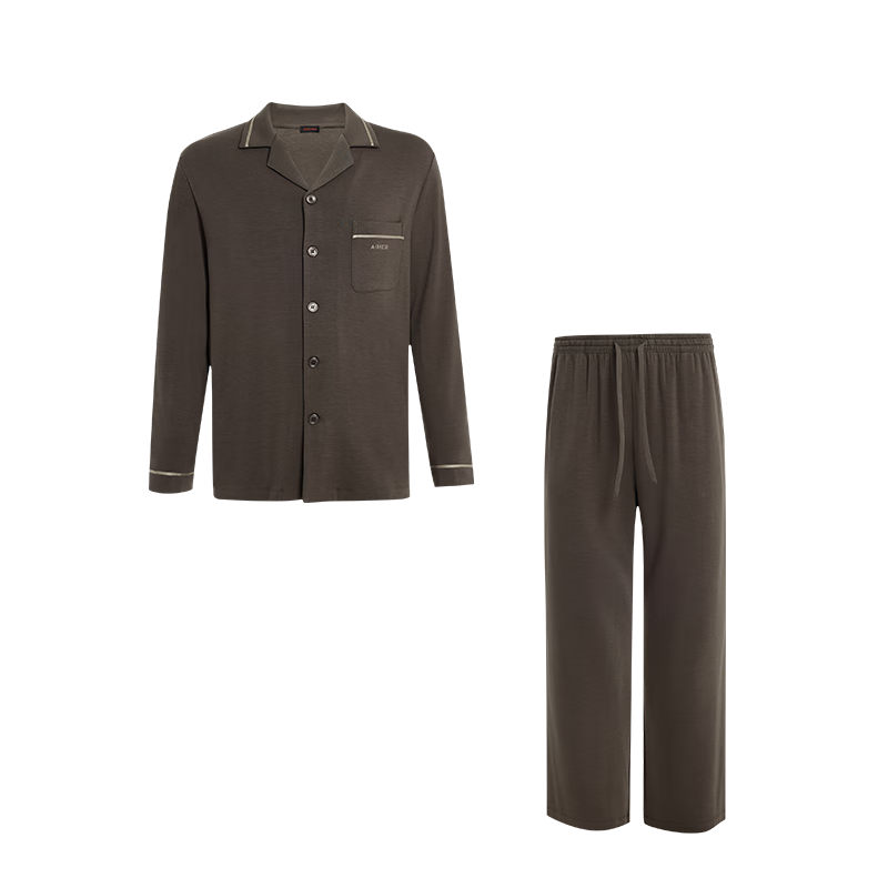 愛慕先生睡衣男士套裝25新品沁潤睡眠衣翻領(lǐng)開衫長袖長褲家居套裝NS43M831 茶褐ACA 2XL 180