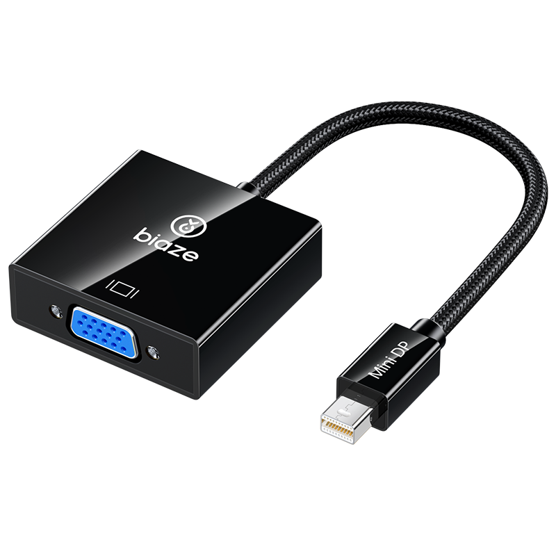 毕亚兹  Mini DP转VGA转换器线高清雷电转接头适配器适用微软苹果Mac笔记本电脑连接投影仪显示器 黑