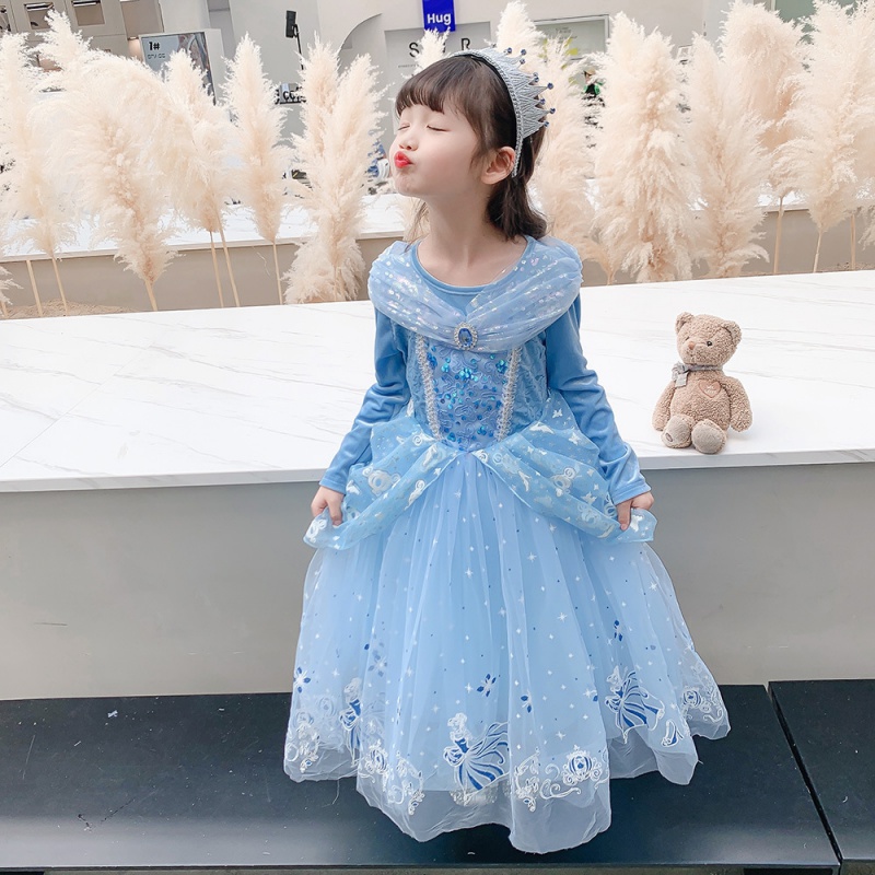 蔻玥品牌女童爱莎裙灰姑娘连衣裙 女童礼服生日表演蓬蓬网纱裙 灰姑娘