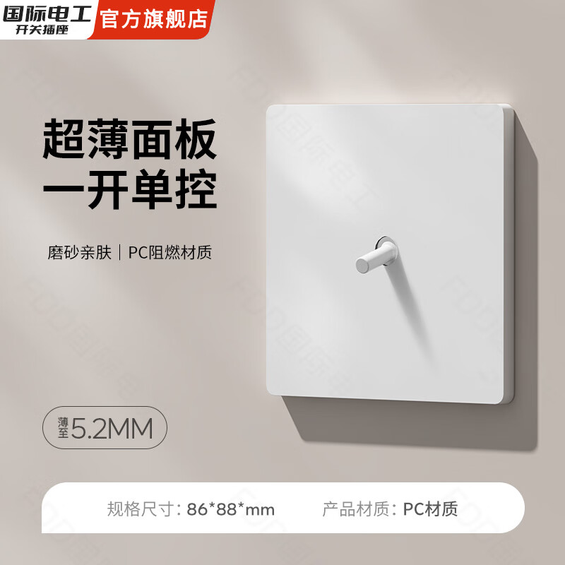 国际电工86型拨杆开关插座面板家用墙壁暗装五孔双控USB电源电脑直插 直拨杆【一开单控】