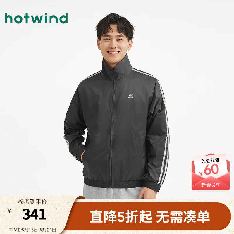 热风【商场同款】男士夹克外套2025年新款秋复古立领运动风宽松薄外套 09灰色 M