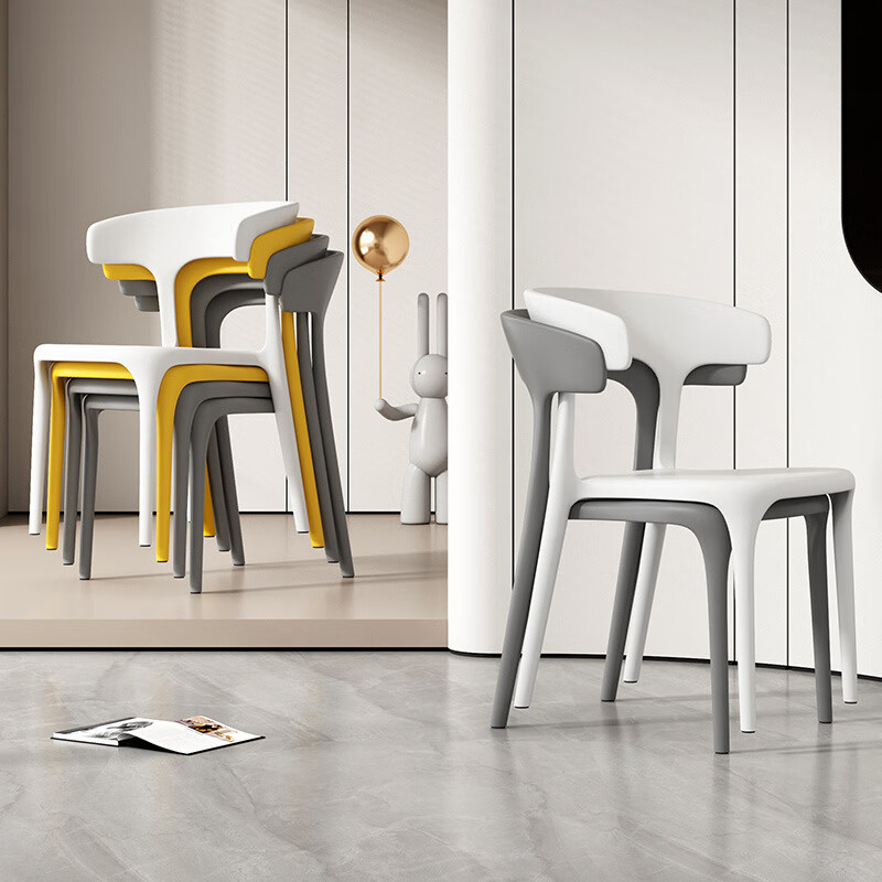 【精选】塑料餐椅家用现代简约餐厅餐桌椅网红商用实用凳子北欧休 正版加厚-神秘黑(塑料牛角椅承重500斤