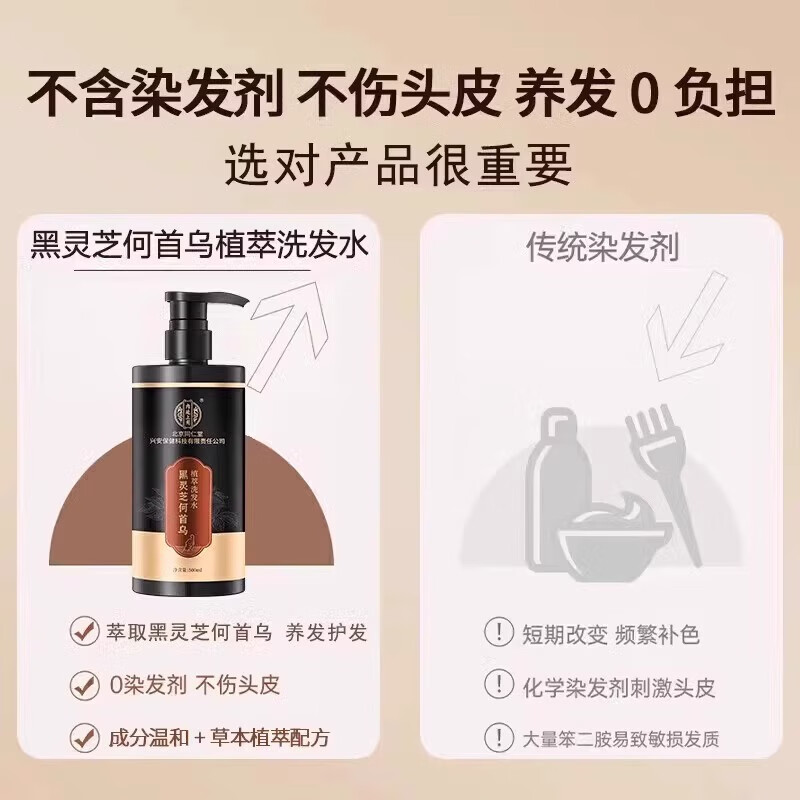 内廷上用同仁堂黑灵芝何首乌洗发水变转滋养治养护头皮根自然黑白发男女H 【2瓶见效装】500ml/瓶