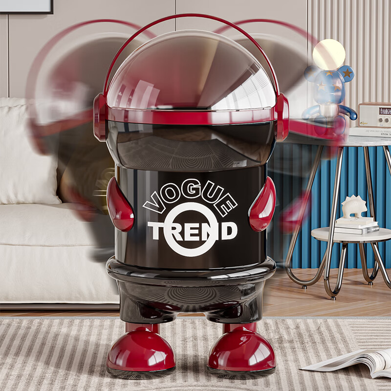 艾仕可（ASCOR）垃圾桶家用2025新款客厅轻奢高档翻盖大容量厨房卧室卫生间高颜值 黑红色-站姿款【滑动旋转双开盖】内外双桶