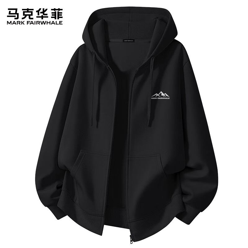 百亿补贴：马克华菲重磅开衫卫衣男秋冬黑色休闲帽衫宽松百搭拉链连帽外套 黑 M 129元