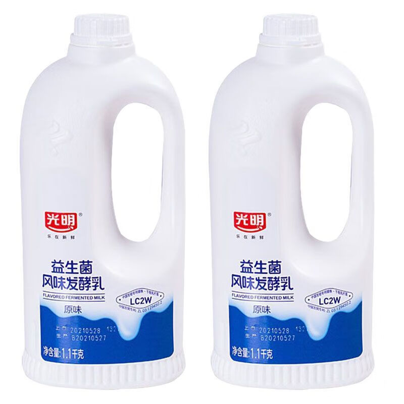 光明【2.2 ~8.8斤装】益生菌大桶酸奶1.1kg*1/4桶装家庭实惠装低温 原味益生菌桶1.1kg*2桶【4.4斤装】