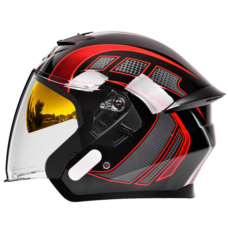 AD摩托车头盔3C认证男女士四季通用机车双镜半盔夏季电动车头盔冬季保暖防雾电瓶车安全帽601黑疾风