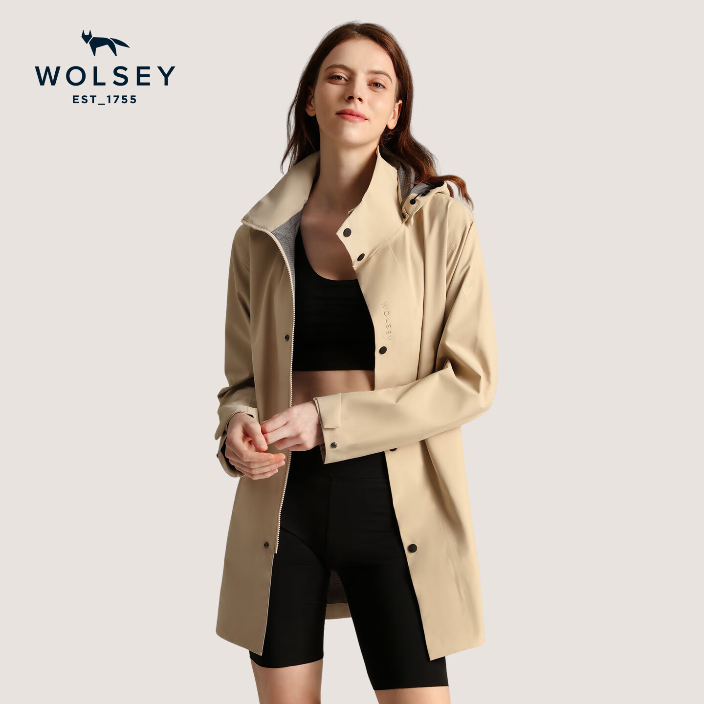 WOLSEY【防风雨中长款】3L压胶冲锋衣防水透湿休闲外套通勤风衣 玄黑色 【男女同款-可拆卸帽子】 M 170