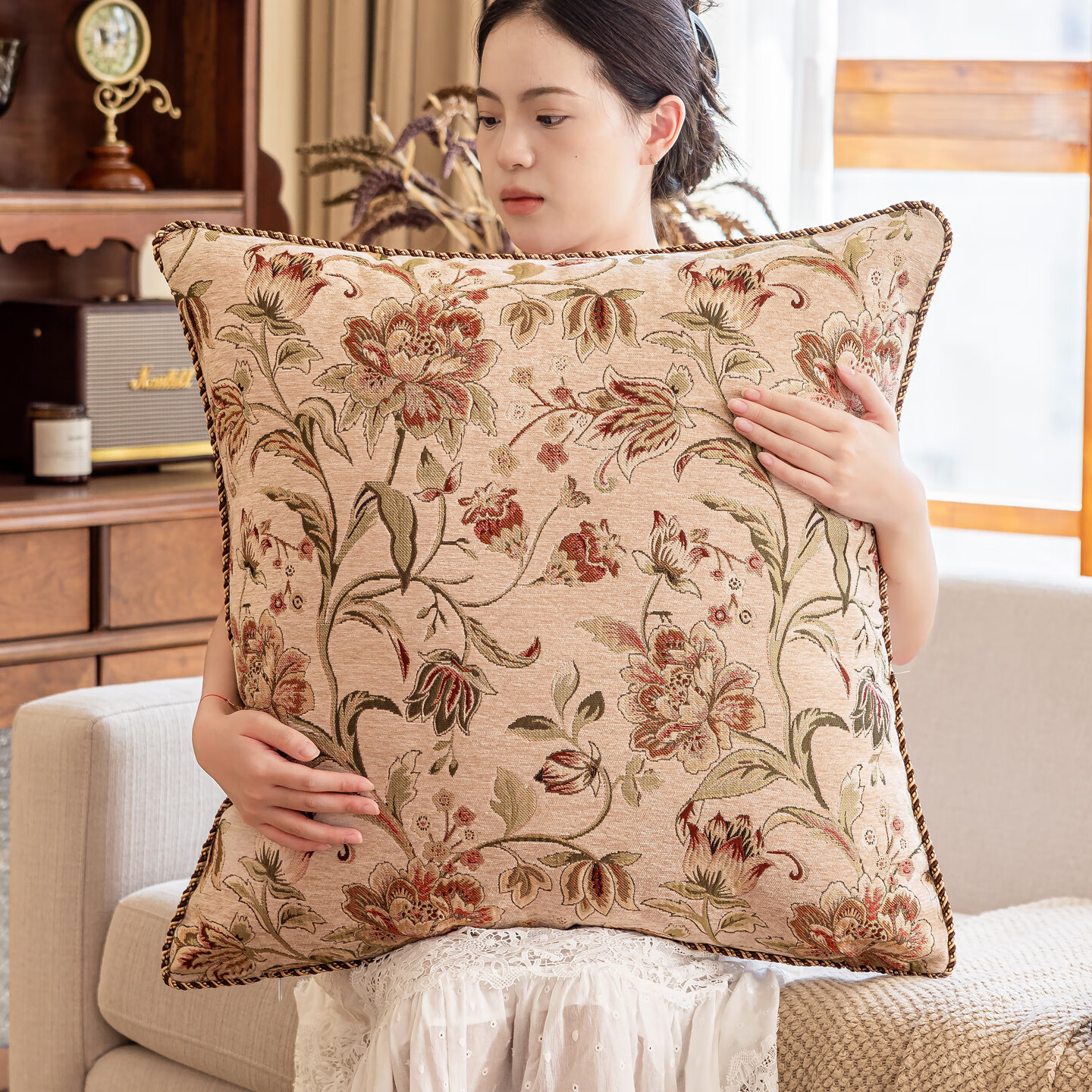 乐唯仕高端抱枕沙发客厅轻奢高级感大号抱枕套靠枕雪尼尔靠背垫2026新款 玛格丽特-米(高定款) 45cm*45cm 含枕芯