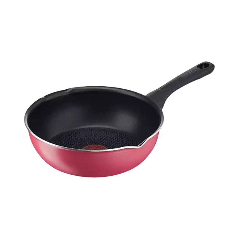 特福（Tefal）不粘鍋炒鍋含鈦強(qiáng)化耐磨 家用平底鍋炒菜鍋煎鍋 法國(guó)紅點(diǎn)感溫26cm