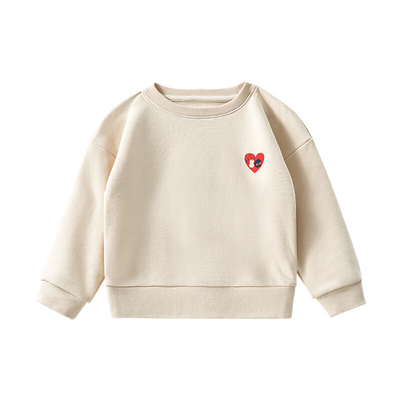 ELLE BABY儿童卫衣男女通用透气小童秋季上衣A类无骨缝卡通插肩袖 米色 120 【推荐身高110cm-120cm】