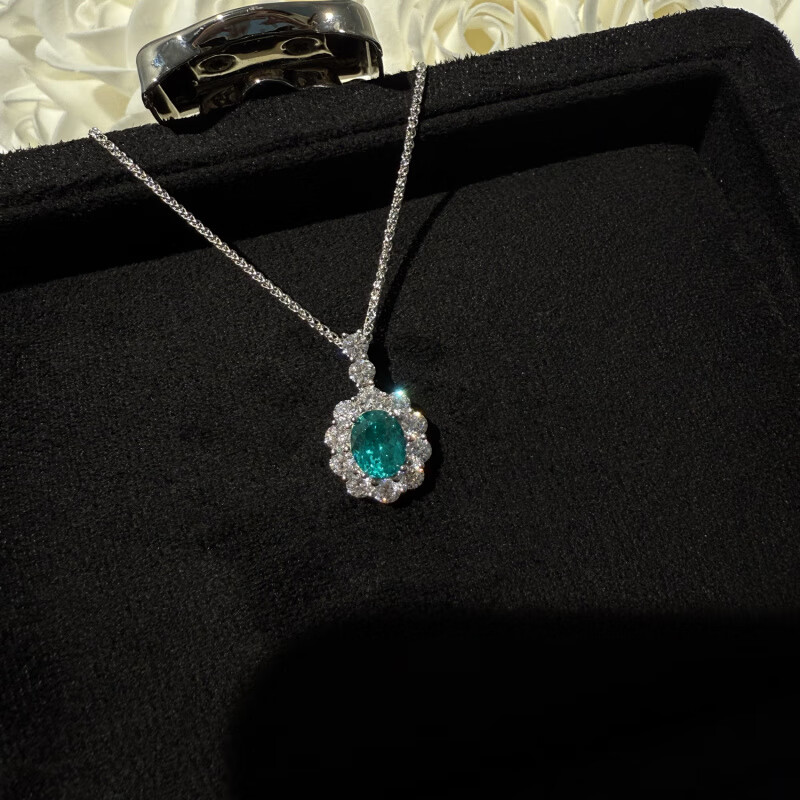 guig白金项链珠宝级帕拉伊巴2克拉围镶鸽子蛋海蓝莫桑钻项炼锁骨炼女