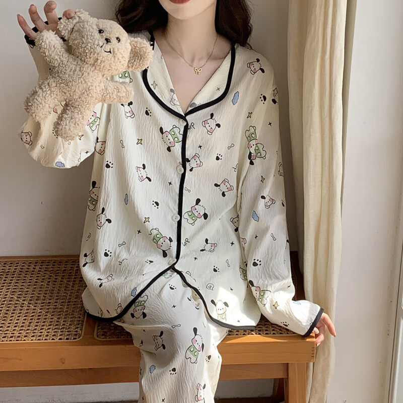 巴洛莲 BORORAM云朵棉睡衣女春秋季开衫长袖长裤两件套家居服可外穿 M-2XL SW-2239 M 建议80-100斤