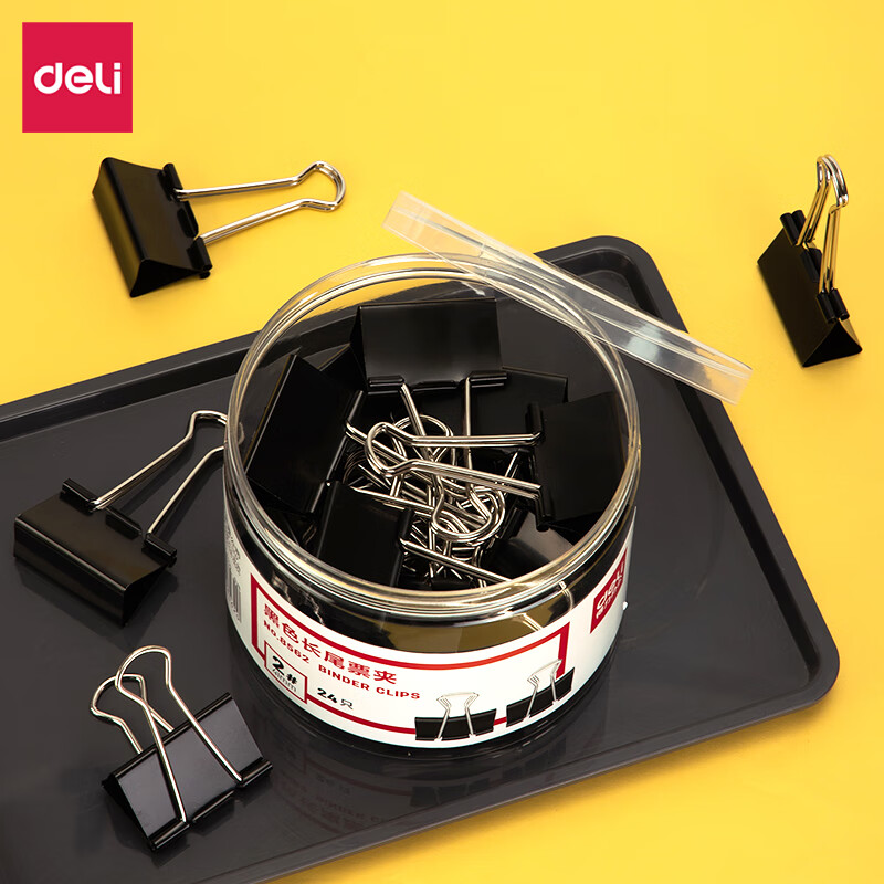 得力（deli）8562-2#黑色长尾票夹41mm (黑)(24只/筒) 1筒