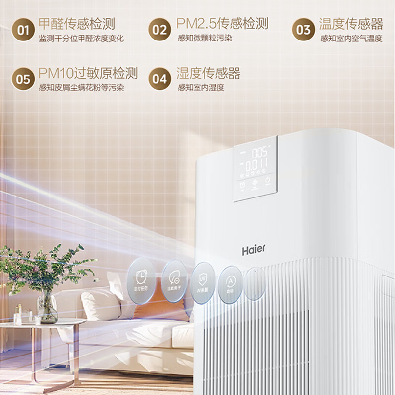 海尔(haier)【2025旗舰新品】大白鲸净化加湿一体机空气净化器家用氨基酸分解甲醛除菌消毒机千分位甲醛数显 【新品旗舰机皇】KJ850F-JSQ8U1