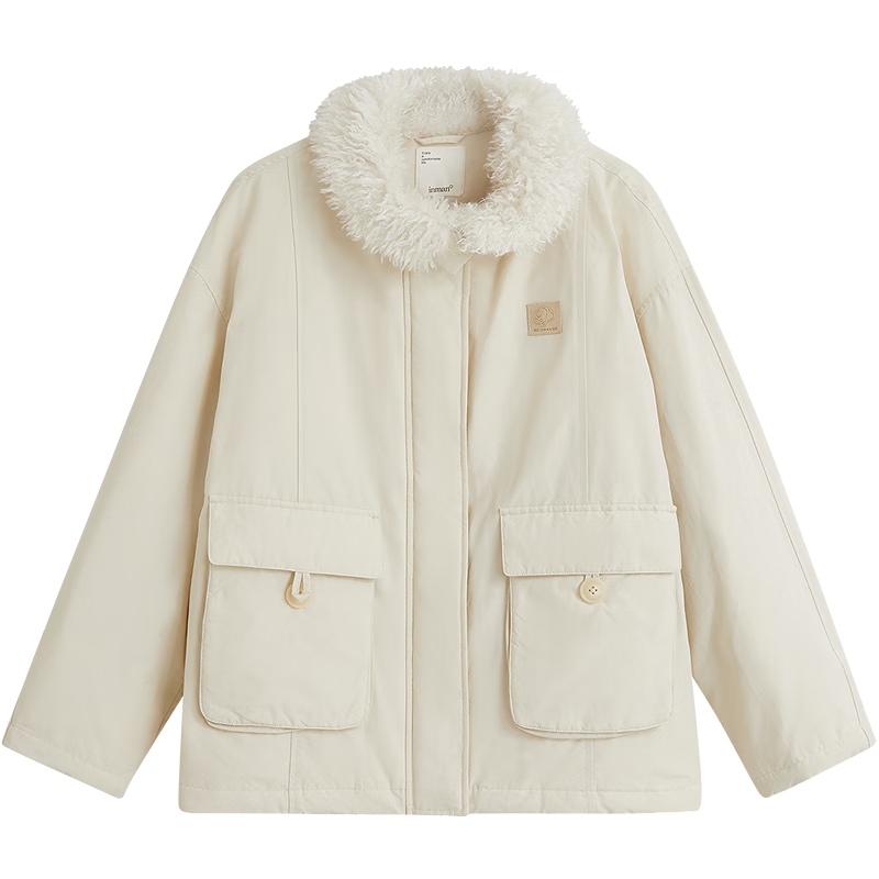 茵曼2025冬季女裝新款三防毛絨領(lǐng)工裝羽絨服高充絨量鴨絨保暖外套 暖杏色 XL 168-172cm /131-140斤