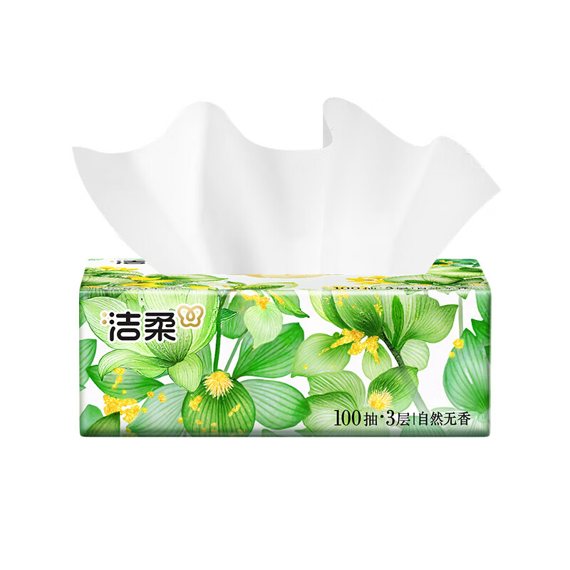 洁柔东方花园软抽100抽抽纸卫生纸家用实惠装大包加厚抽纸餐巾纸 3层 100抽*1包