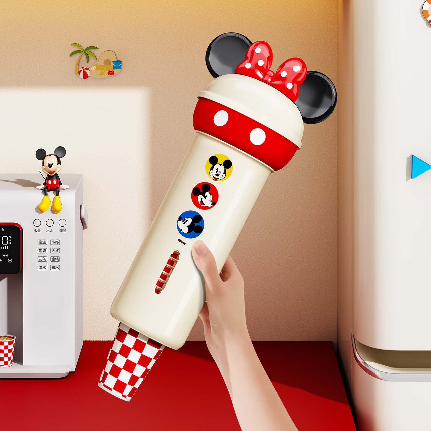 泉狮迪士尼联名一次性水杯取杯器壁挂式饮水机纸杯子架防尘收纳置物架 白色米奇壁挂取杯器 【迪士尼正品授权】