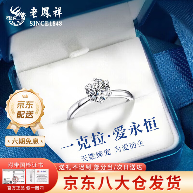 老凤祥一克拉托帕石钻石戒指纯银求婚情侣对戒高档纪念日礼物送女友老婆 今/明日达*一克拉戒指-足银
