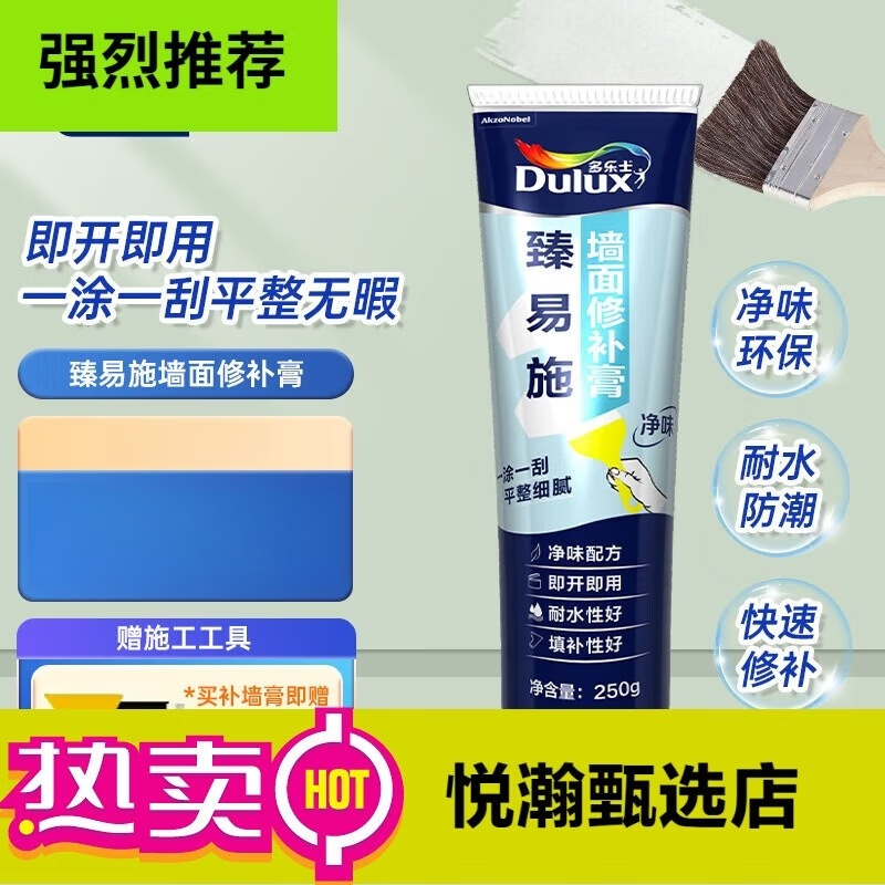 多樂(lè )士（Dulux）臻易施補墻膏凈味白墻去污乳膠漆墻面修復膩子膏翻新漆墻漆修補膏 1支[凈味防潮] 250g*0件
