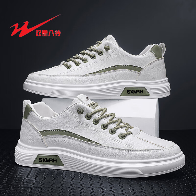 双星八特男鞋新款2025年秋新款开车休闲鞋男士防滑百搭耐磨网布鞋跑步男鞋 WDSM66144-白军绿色(皮面款) 42