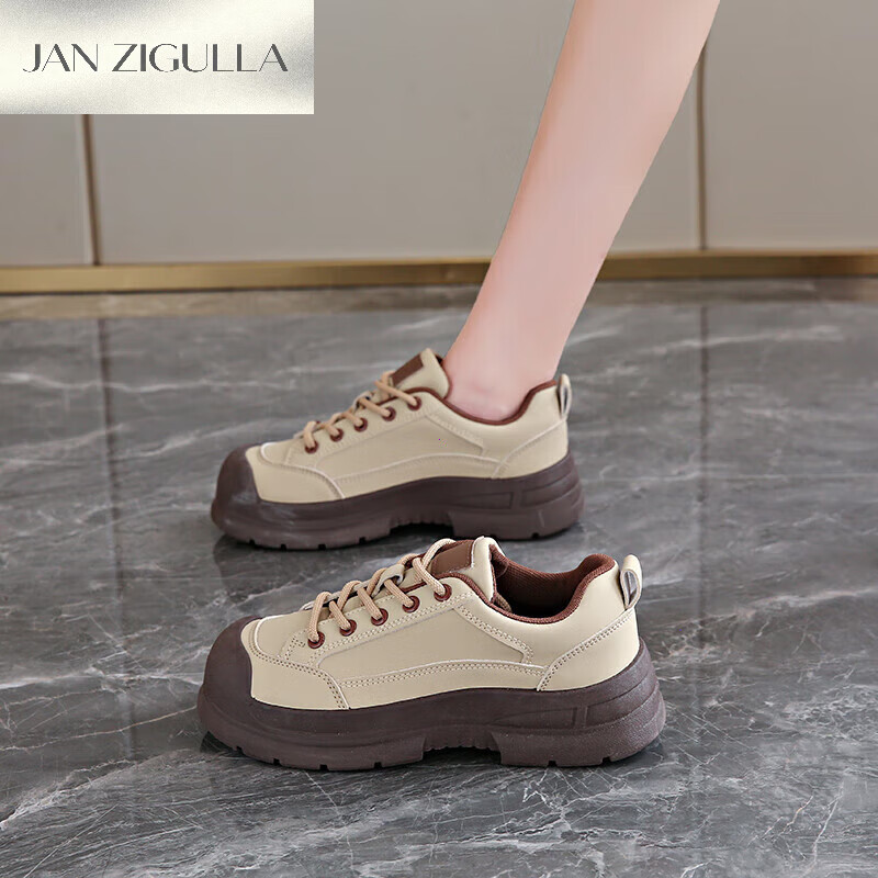 JAN ZIGULLA厚底内增高小白鞋女2025秋季新款初中生小个子女大头丑萌运动鞋 白色 40