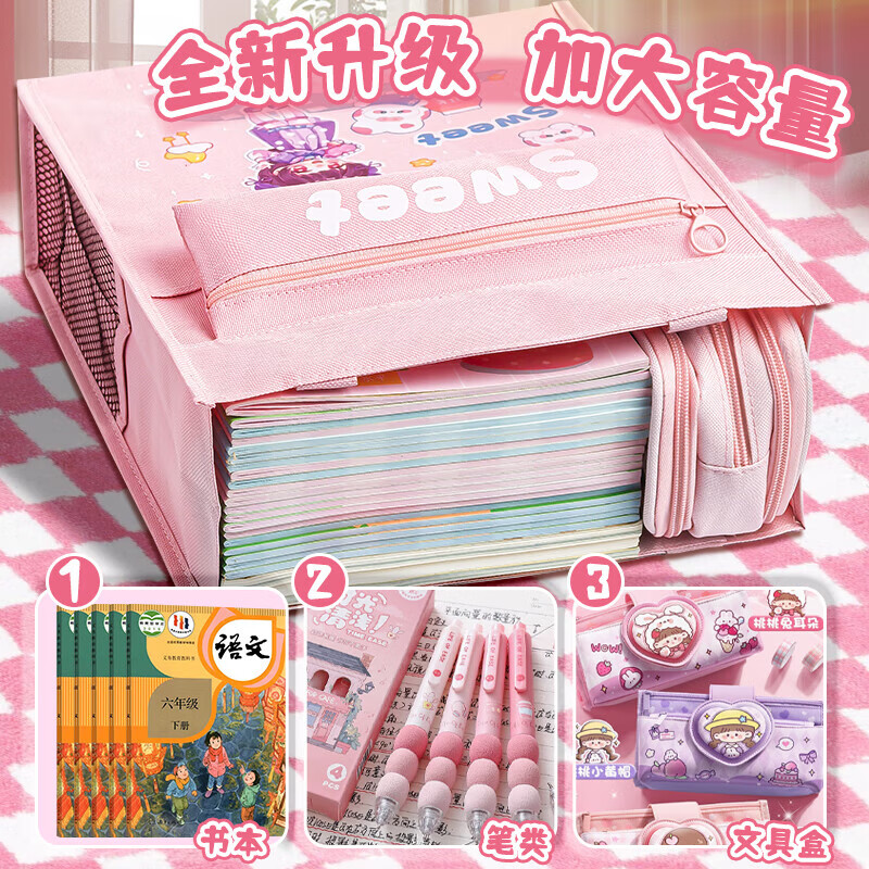 欧利文L型科目袋文件拉链袋初中小学生手提网纱大容量考试专用科目分类作业补习袋开学必备 新款【多功能补习袋】卡皮巴拉