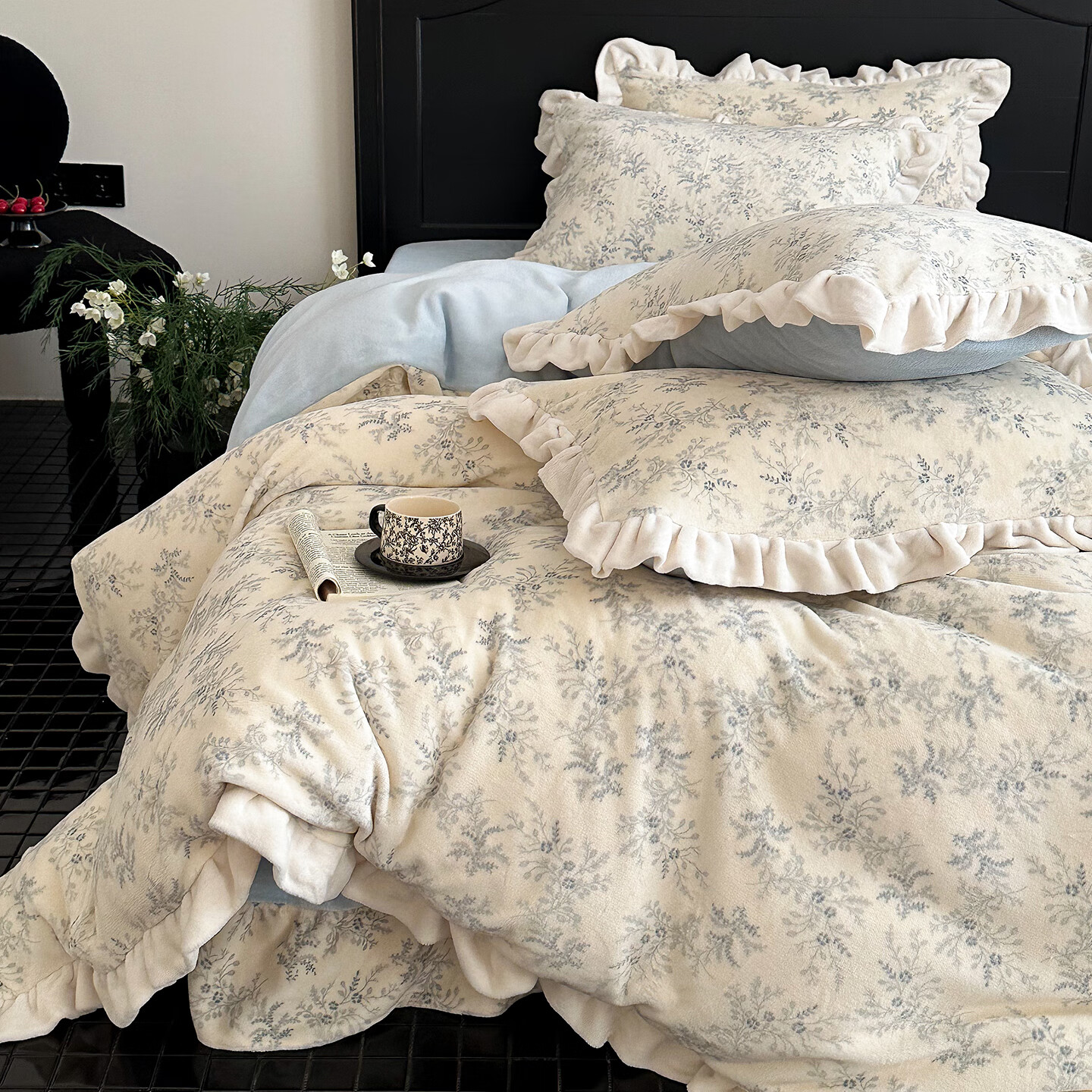 苏萱法式牛奶绒床上四件套冬季花边珊瑚绒加厚被套双面加绒床单人床品 查理德 2.0m 床单款 四件套-被套220x240cm
