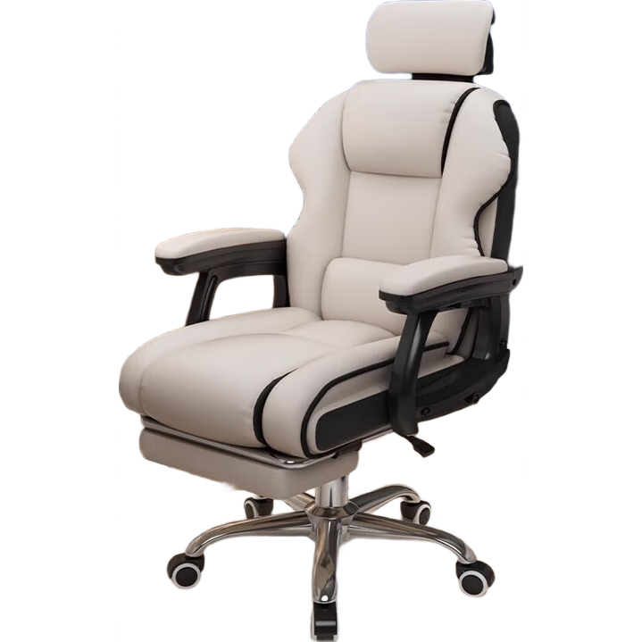 依戀達(dá)電腦椅家用可躺舒適久坐電競椅游戲辦公沙發(fā)椅升降旋轉(zhuǎn)靠背座椅子 米白【加大加厚坐墊】