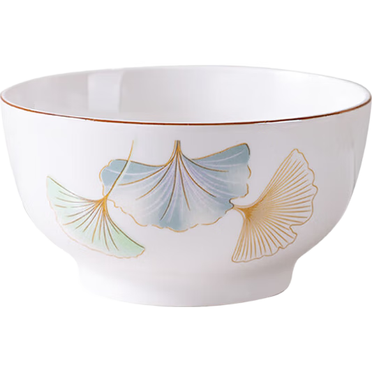 高颜值家用银杏时光米饭碗大面碗陶瓷餐具家用新骨瓷陶瓷碗 银杏时光 5英寸10个碗