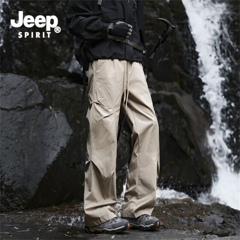 JEEP SPIRIT吉普冲锋裤男2025秋季新款伞兵休闲裤子男宽松直筒工装长裤 卡其色 2XL (建议145-160斤)