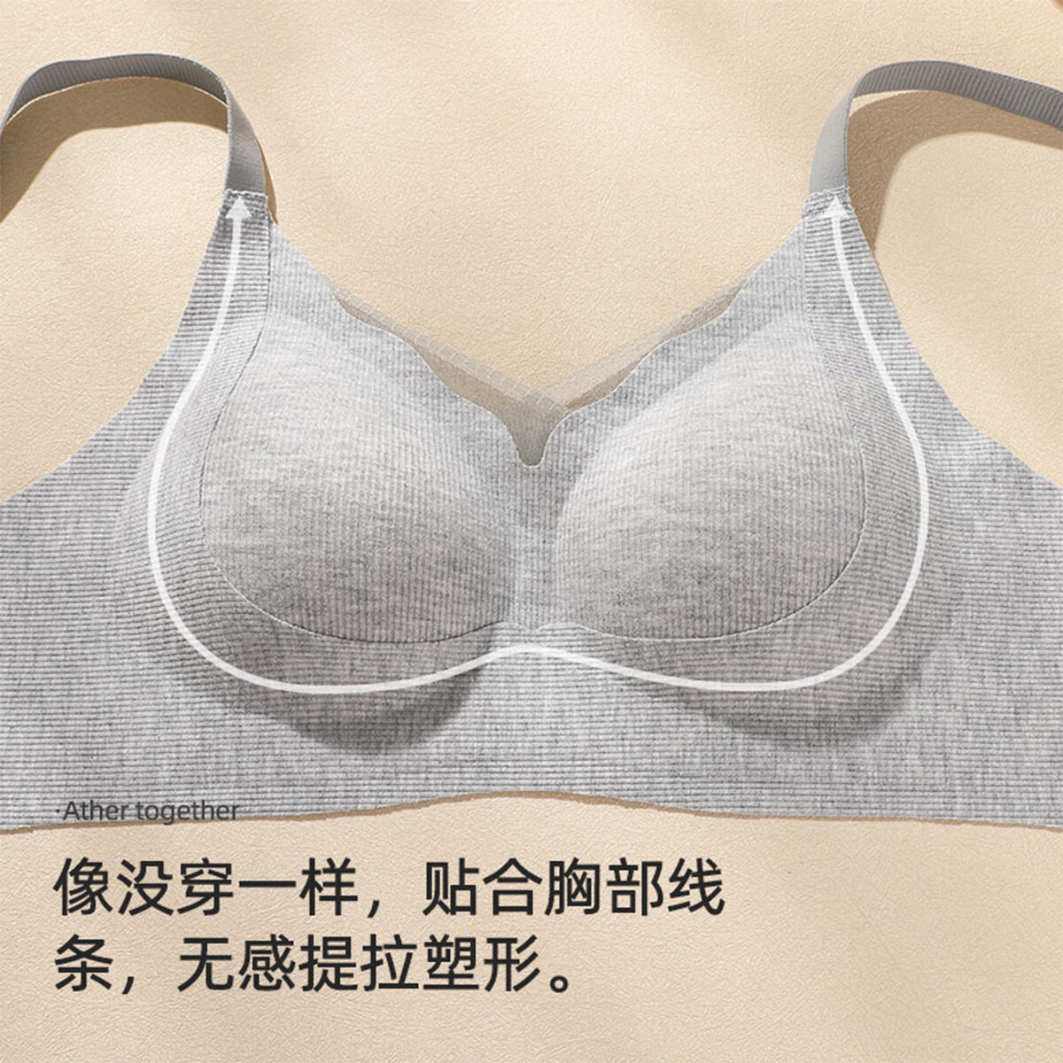 猫人（MiiOW）女士内衣女V领网纱无钢圈文胸无痕条纹保湿锁温水滴杯聚拢胸罩 肤色 L (105-120斤)
