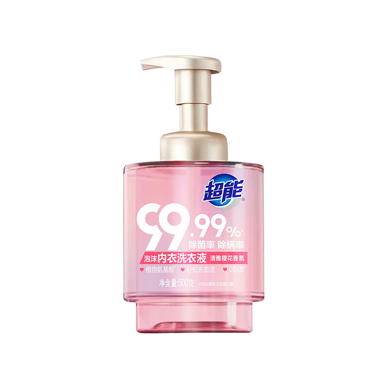 超能泡沫内衣洗衣液500g瓶装家用实惠装清雅樱花香氛内衣裤去渍家庭装 超能内衣洗衣液500g*1