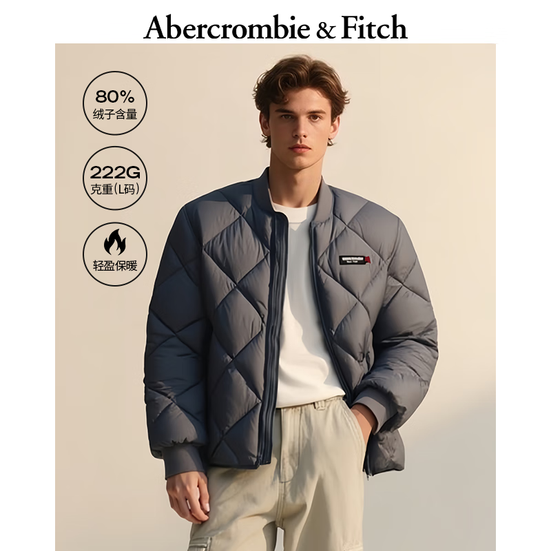 Abercrombie &amp; Fitch男装25秋冬新款菱格LOGO双头拉链棒球服羽绒服132-5193 蓝色 M (180/100A)