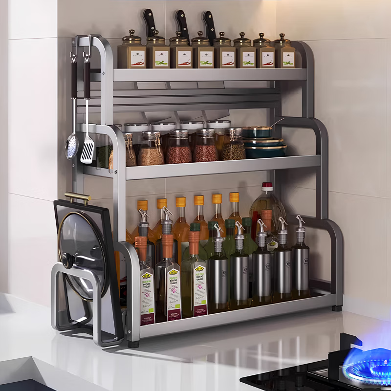 邦林纳厨房调料置物架台面多功能多层调味品架厨具用品收纳架筷子刀架子 碳黑色【双层30cm】矮款