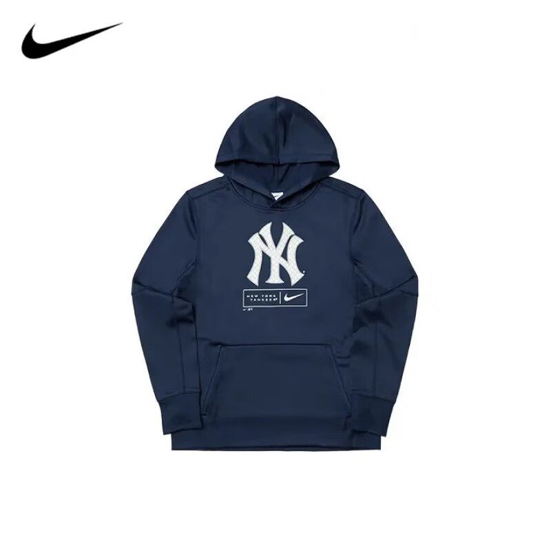 NIKE(耐克)xMLB官方联名卫衣Logo印花连帽套头前袋长袖藏青色青少年款 纽约洋基队-深蓝色 S
