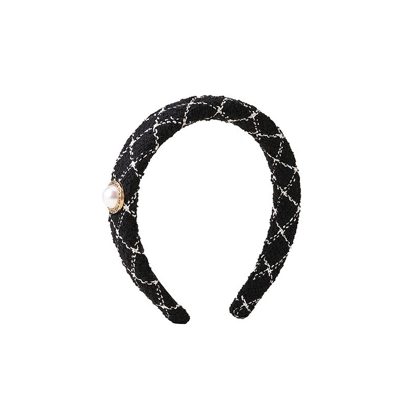 AJIDOU阿吉豆发箍女高颅顶简约休闲不伤发头箍小香风格子头饰生日礼物 优雅小香风 1个