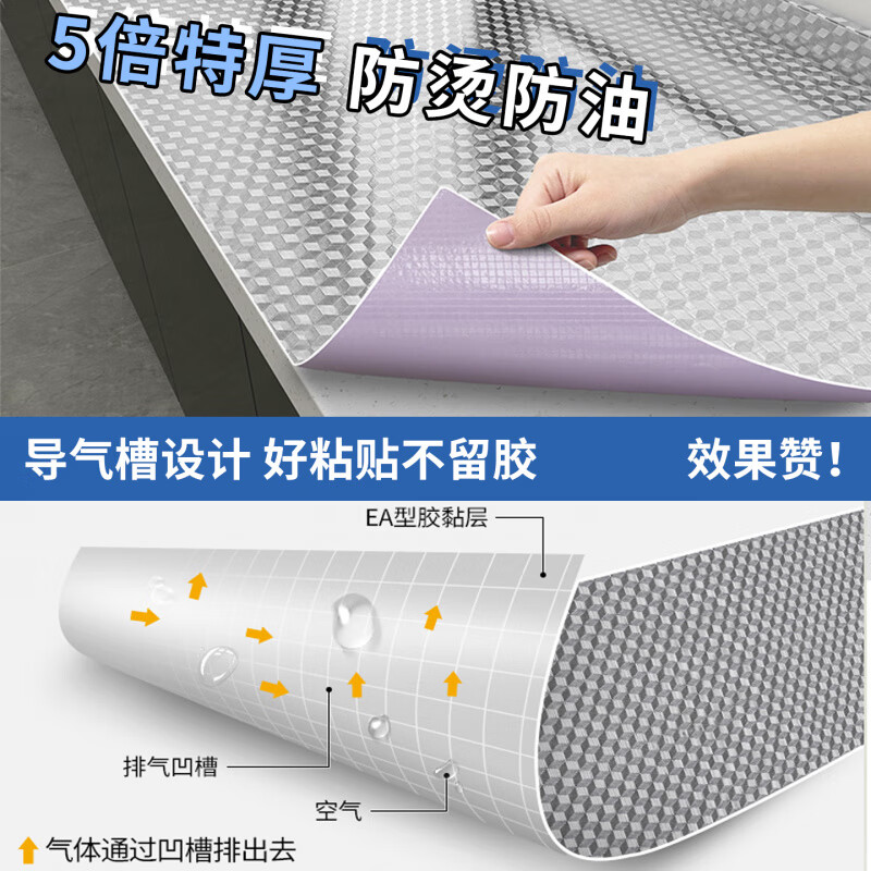 AILUKI日本厨房贴纸墙防油橱柜防水防潮铝箔自粘耐高温灶台面隔热保护膜 铝箔款长5米*宽60cm