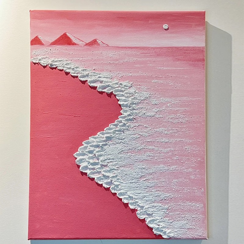 木丁丁 石英砂肌理画 粉色沙滩海浪手工diy数字油画填充丙烯油彩绘画