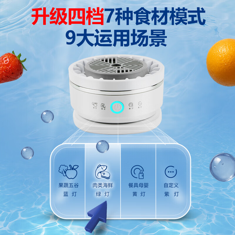 Creativechef旋转果蔬清洗机果蔬净化器家用洗菜机杀菌消毒神器食材净化机除农残食物自动多功能净化器神器 旋转【星悦白-新升级】4档7种食材模式