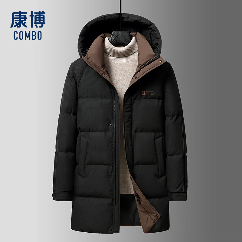 康博2025新款男装休闲商务冬季羽绒服保暖防风外套 黑色 M (170)